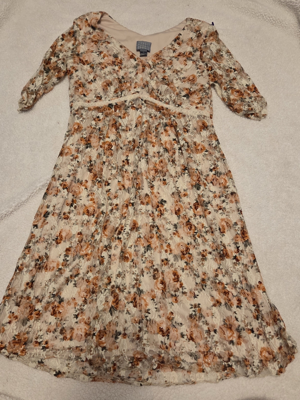 Rabbit Rabbit Rabbit Cream Midi Dress with Peach Floral Print